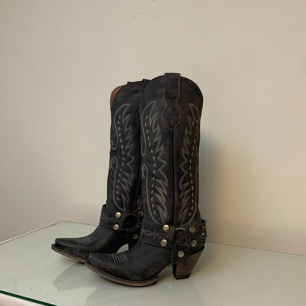 Junk Gypsy by Lane Grey Leather Western Cowboy Boots Studded Harness Size 5.5